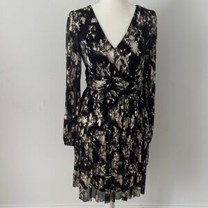 Taylor Black and Gold Long Sleeve Dress